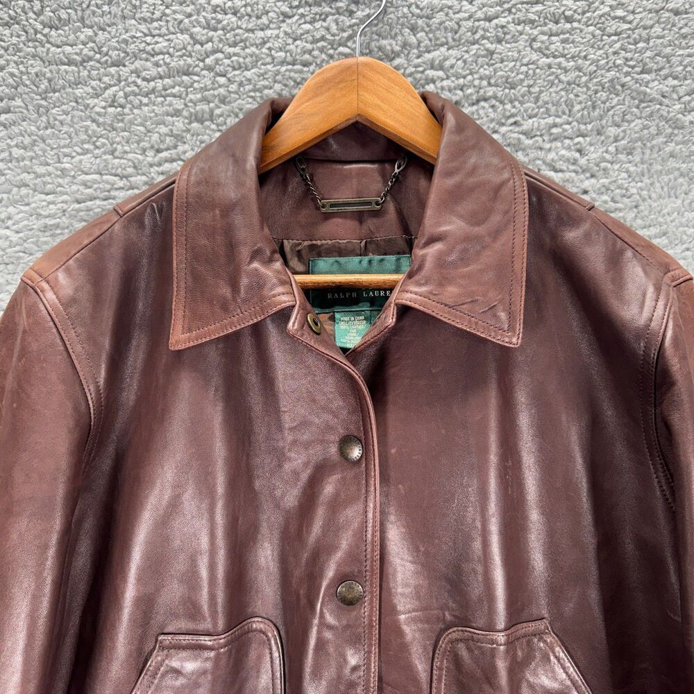 Lauren Ralph Lauren Brown Leather Jacket Women's Size 2X - Picture 4 of 12